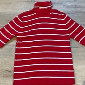 RALPH LAUREN Red White Stripes Knitted CottonTurtle Neck L
